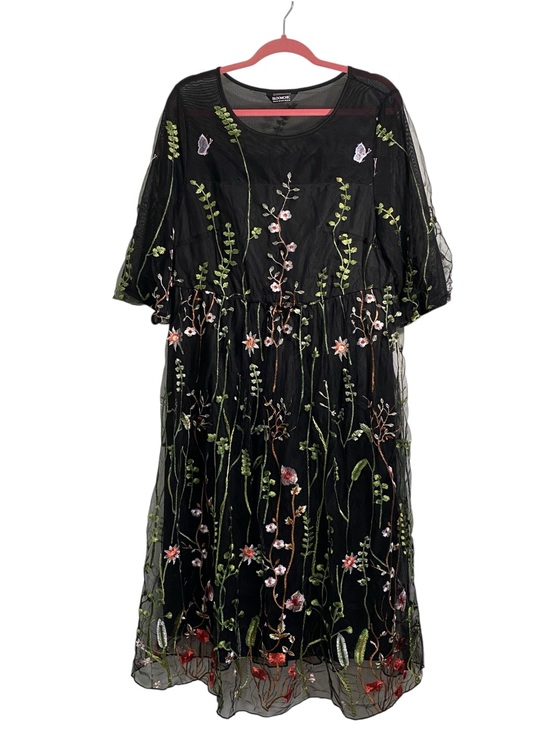 BloomChic Dresses & Skirts - BloomChic Black Mesh Overlay Dress With Floral Embroidery